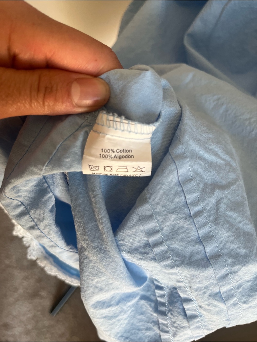 Light Blue Lace-Trim Sleep Cotton Chemise - Picture 3 of 5